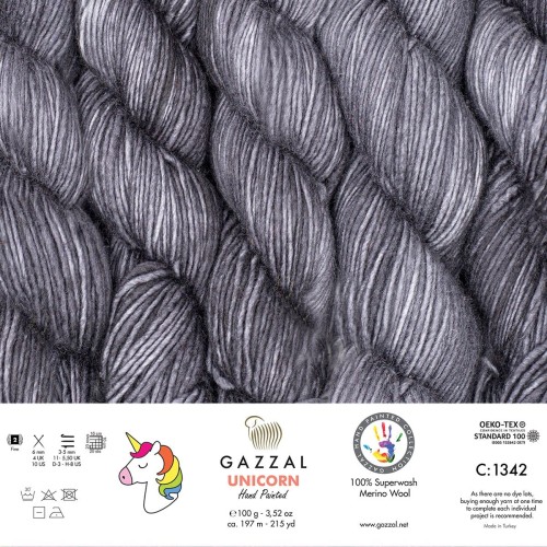 Włóczka Gazzal Unicorn 1342 asfalt merino, merynos, ręcznie farbowana, na czapkę, gruba