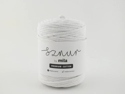 Sznurek 5 mm PREMIUM COTTON GLITTER, 50m PCG102 SREBRNA BIEL /OUTLET/