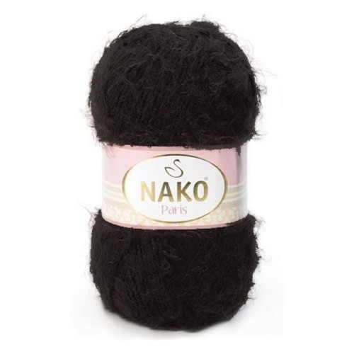 Włóczka Nako Paris 217 czarny akryl, poliamid, akrylowa, futerkowa, z włoskiem. amigurumi, długi włosek, zabawki, włochata