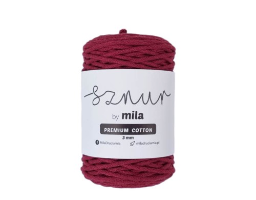 Sznurek 3 mm PREMIUM COTTON, 100m PC22 bordo