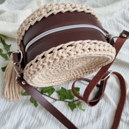 Baza do torebki, Moon Z 20/6, zestaw, olej, skórzana, skóra naturalna, okrągła, torebka wykonana na bazie moon ze sznurka bawełnianego premium cotton by mila