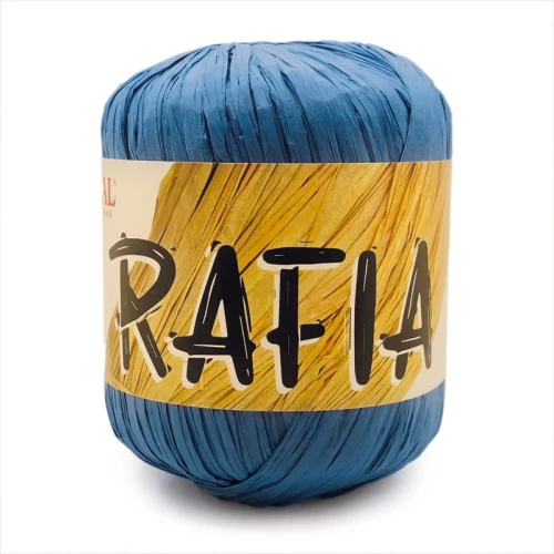 Włóczka RAFIA Mondial, 999 niebieski  raffia, przędza papierowa, papierowa taśma, kapelusze, torby plażowe, kosze, home decor, maty, podkładki, osłonki, boho, obręcze, lustra.