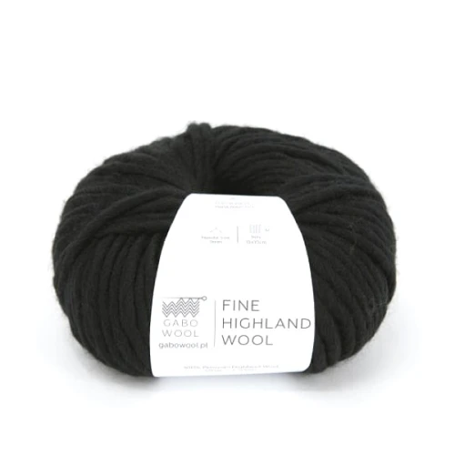 Włóczka GABO WOOL Fine Highland Wool 500 czarny, wełna peruwiańska, niedoprzęd, czesanka