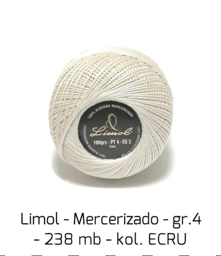 Kordonek Limol Mercerizado, PT 4, ecru
