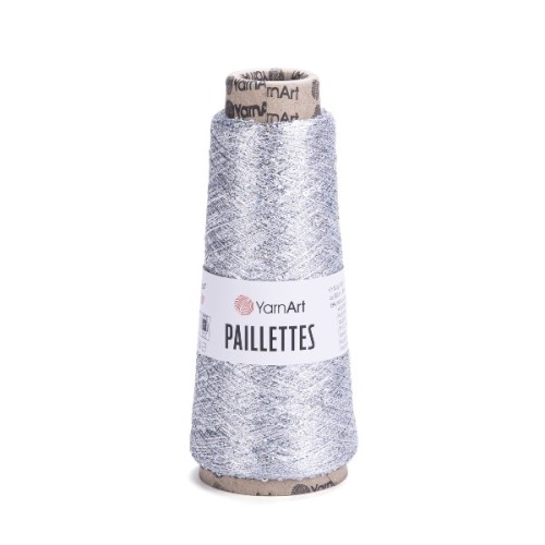Nić metalizowana Yarn Art Paillettes z cekinami 8001 srebrny