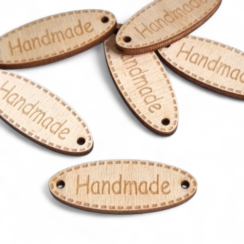 Etykieta "Handmade" drewno 4x1,5 cm owal nr 26