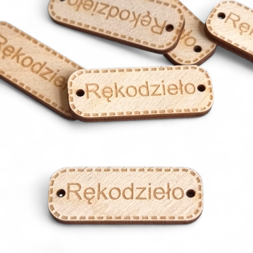 Etykieta "Rękodzieło" drewno 4x1,5 cm nr 23