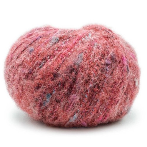 Włóczka Mondial Kelly 942 koral Bawełna organiczna, Baby alpaka, wełna merino vergin, mikrofibra, na swetry, czapka, szalik, brushed, nopki, z nopkami, braszt