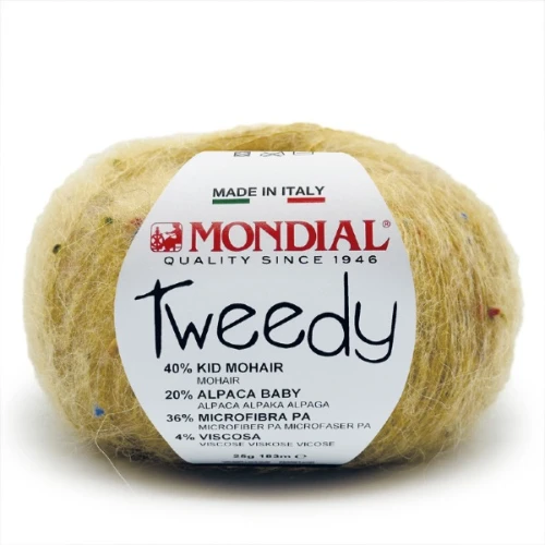 Włóczka Mondial Tweedy 709 złote kiwi
