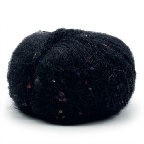 Włóczka Mondial Tweedy 711 czarny tweed, alpaka, włóczka z alpaką, alpaca, kid moher, baby alpaka, mikrofibra PA, wiskoza, nopki, z nopkami, chmurka, tweedowa, mgiełka, brushed, kardigan, sweter, szal, chusta