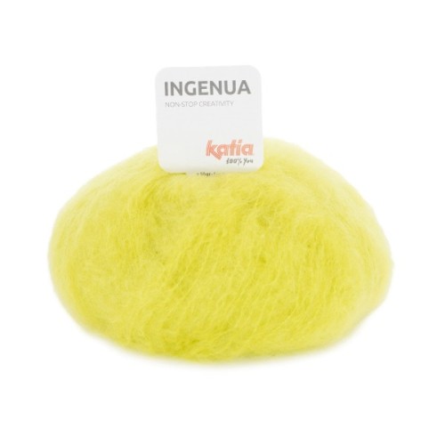 Włóczka Katia Ingenua 85 cytrynowy moher, mohair, moherowa, z moherem, z merynosem, sweter, jesień, zima, chusty, puszysta, z włoskiem, długowłosa