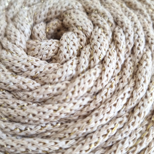 Sznurek bawełniany 5 mm PREMIUM COTTON GLITTER, 100m PCG128 złoty piasek