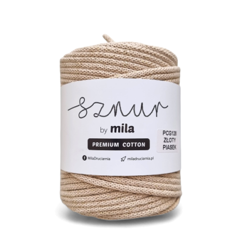 Sznurek bawełniany 5 mm PREMIUM COTTON GLITTER, 100m PCG128 złoty piasek