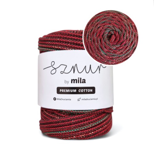 Sznurek 5 mm PREMIUM COTTON GLITTER, 100m PCG129 ŚWIĄTECZNY