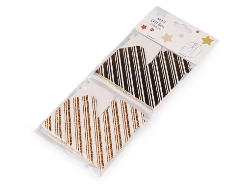 Pudełko podarunkowe mini 5x5x5cm, z bilecikiem, 4 szt złoty paski
