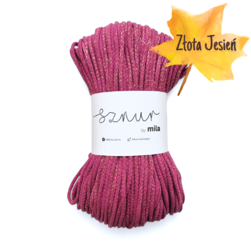 Sznurek bawełniany 5 mm, dł 50 m PG134 GLITTER amarant ze złotem