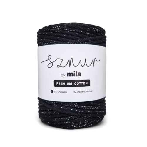 Sznurek 5 mm PREMIUM COTTON GLITTER, 50m PCG105 CZARNE SREBRO