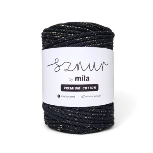 Sznurek 5 mm PREMIUM COTTON GLITTER, 50m PCG106 CZARNE ZŁOTO
