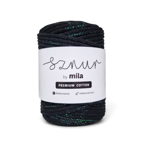 Sznurek 5 mm PREMIUM COTTON GLITTER, 100m PCG104 CZARNA PERŁA
