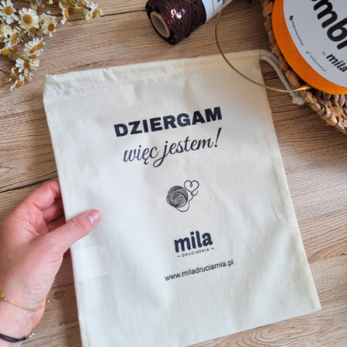 Woreczek bawełniany na włóczkę Dziergam więc jestem