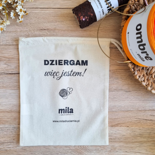 Woreczek bawełniany na włóczkę Dziergam więc jestem