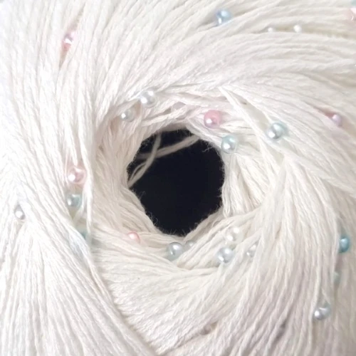 Włóczka z koralikami Pru Yarns Mermaid Tears BIAŁY
