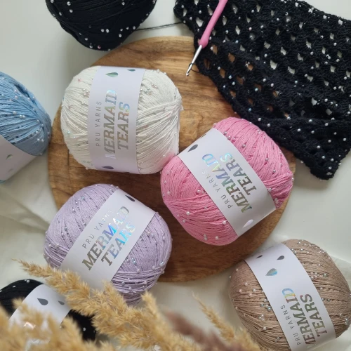 Włóczka z koralikami Pru Yarns Mermaid Tears różowy