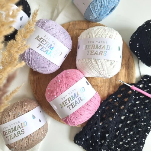 Włóczka z koralikami Pru Yarns Mermaid Tears błękit