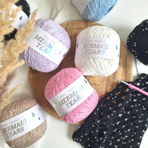 Włóczka z koralikami Pru Yarns Mermaid Tears czarny