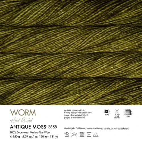 Włóczka Gazzal Worm 3858 Antique Moss, merino, merynos