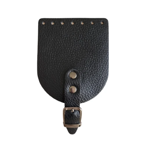 Klapka do torebki, etui, 10x12cm, klamra KLAPP BUFFALO czarny, skóra naturalna a la gęsia skórka
