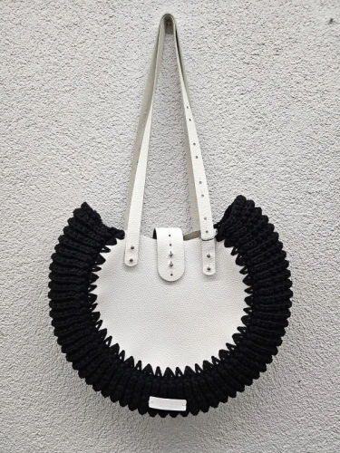 Baza do torebki, okrągła 22x25 cm, BUFFALO biały, skóra naturalna, oreo, do torebek oreo