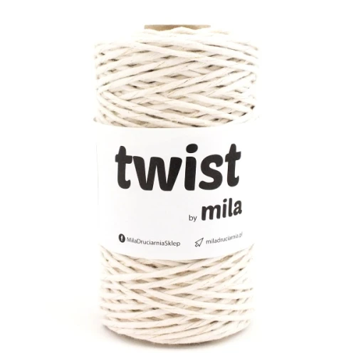 Sznurek skręcany Twist 3mm GLITTER, 100m, 203 ecru ze złotem, do makramy, na włosy, do rozczesywania