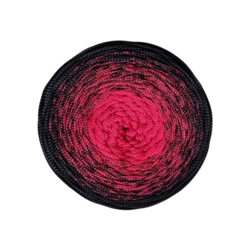 Sznurek poliestrowy płaski OMBRE 5 mm, 250m POM100 malinowy/czarny