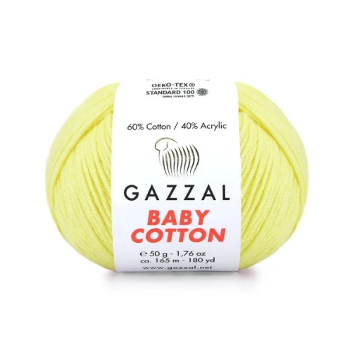 Włóczka Gazzal Baby Cotton 3413 cytryna, bawełna