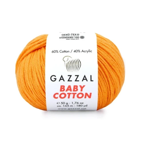 Włóczka Gazzal Baby Cotton 3416 pomarańcz, bawełna a krylem