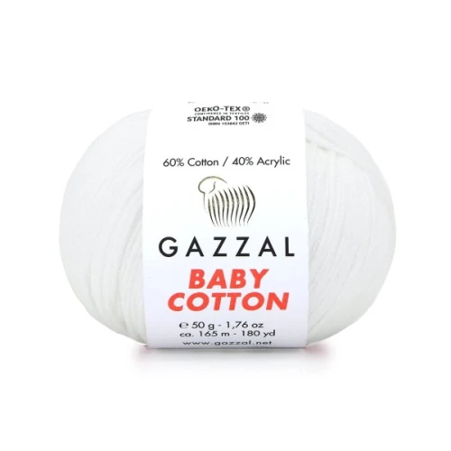 Włóczka Gazzal Baby Cotton 3432 biały bawełna z akrylem