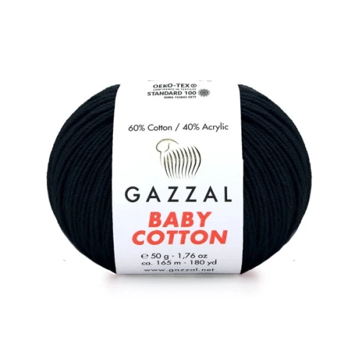 Włóczka Gazzal Baby Cotton 3433 czarny bawełna z akrylem