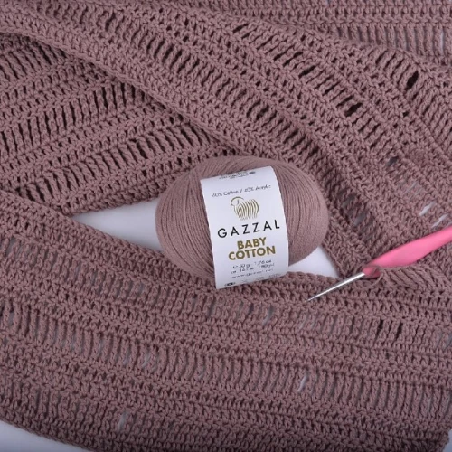 Włóczka Gazzal Baby Cotton 3455 brązowo-wrzosowy, bawełna z akrylem