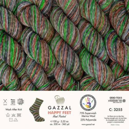 Włóczka Gazzal Happy Feet 3255, skarpetkowa, skarpetowa, merino