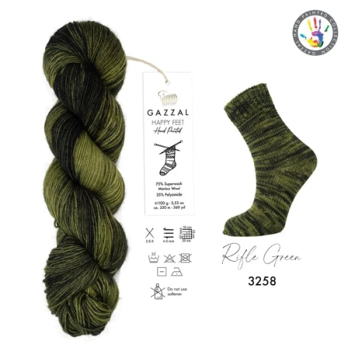 Włóczka Gazzal Happy Feet 3258 Rifle Green