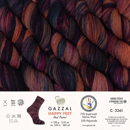 Włóczka Gazzal Happy Feet 3261 Purple Potion, ręcznie farbowana, skarpetkowa, skarpetowa, skarpetki, merino, merynos