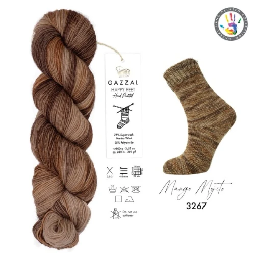 Włóczka Gazzal Happy Feet 3267 Mango Mojito, skarpetkowa, skarpetowa, merino, merynos, ręcznie farbowana, skarpetki