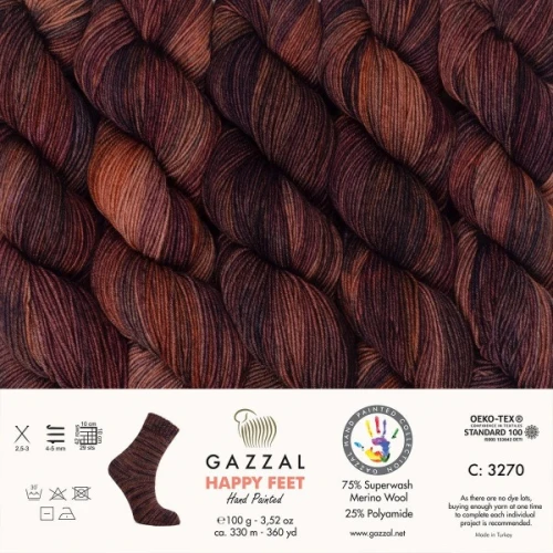 Włóczka Gazzal Happy Feet 3270 Gold Flame, skarpetkowa, skarpetowa, merino, merynos, ręcznie farbowana, skarpetki