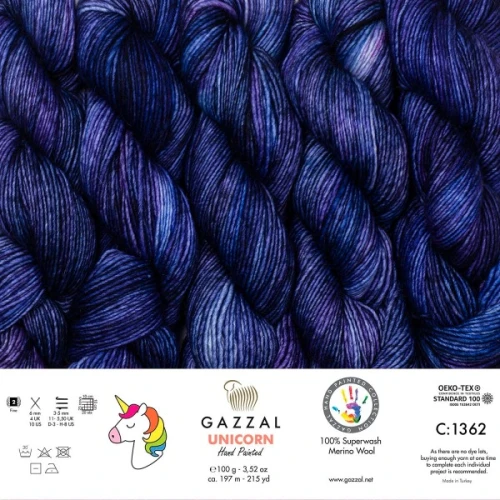 Włóczka Gazzal Unicorn 1362 Blueprint, merino, merynos, ręcznie farbowana