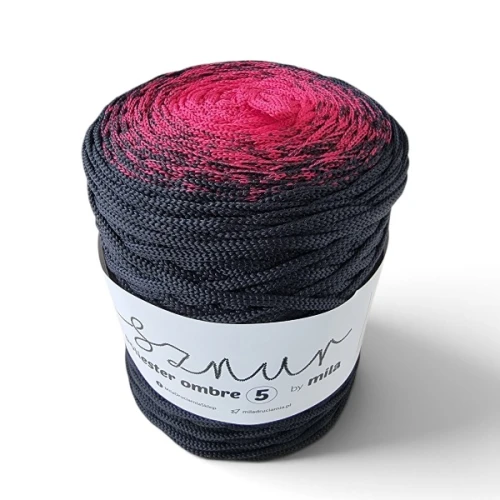 Sznurek poliestrowy płaski OMBRE 5 mm, 250m POM100 malinowy/czarny