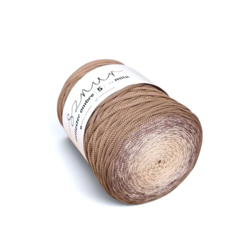Sznurek poliestrowy płaski OMBRE 5 mm, 250m POM102 cielisty/mokka