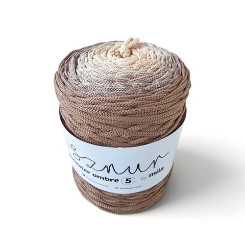 Sznurek poliestrowy płaski OMBRE 5 mm, 250m POM102 cielisty/mokka