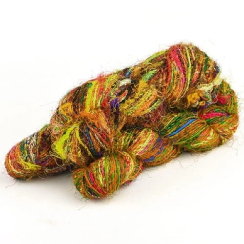 Włóczka jedwabna Stenli Holi 11 odcienie żółtego z multikolorem, sari silk, z recyklingu