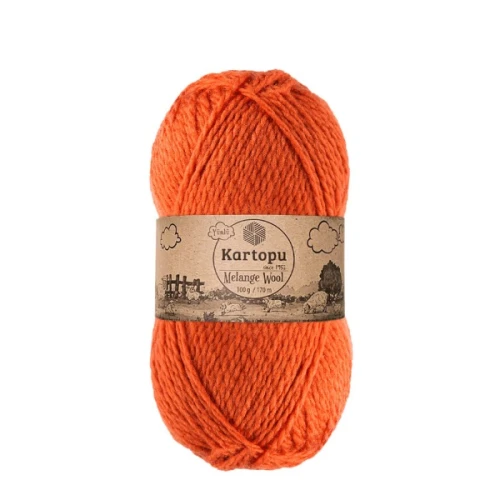 Włóczka Kartopu Melange Wool 1210 oranż, wełna z akrylem, akrylowa, na czapki